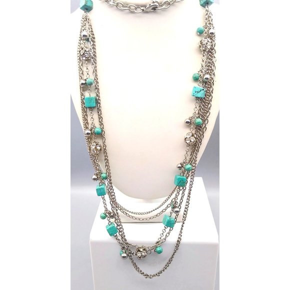 Fabulous Multi Strand Southwestern Necklace, Turquoise Howlite Beads and Clear - Picture 1 of 5